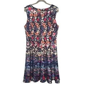Roz & Ali Black Multicolored Floral Print Sleeveless Dress Size 16